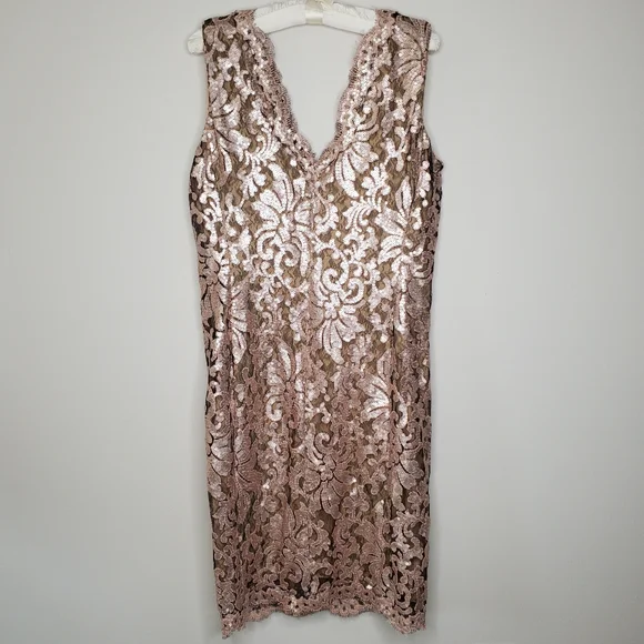 27) TADASHI SHOJI Sequin Champagne V-Neck Sleeveless Cocktail Sz. 12 - Picture 6 of 10